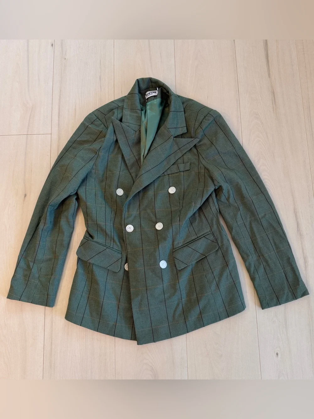 Lisueyne Green Stripe & Plaid Double-Breasted Pantsuit - Picture 2 of 5
